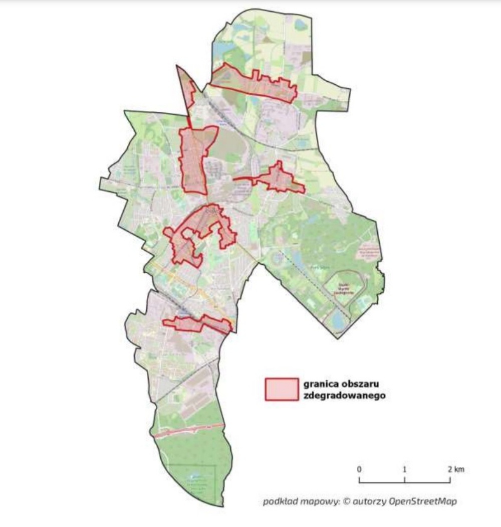Obszar zdegradowany w Chorzowie. Źródło: Gminny Program Rewitalizacji Miasta Chorzów do roku 2030. Diagnoza delimitacyjna.