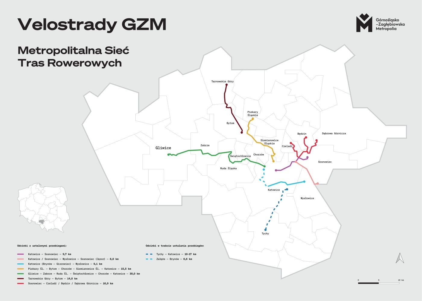 Mapa velostrad w GZM