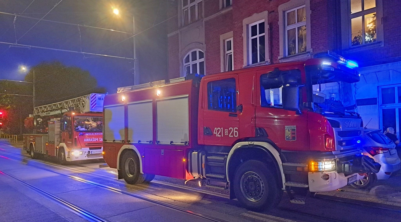 Nocny pożar w Chorzowie Dwie osoby trafiły do szpitala