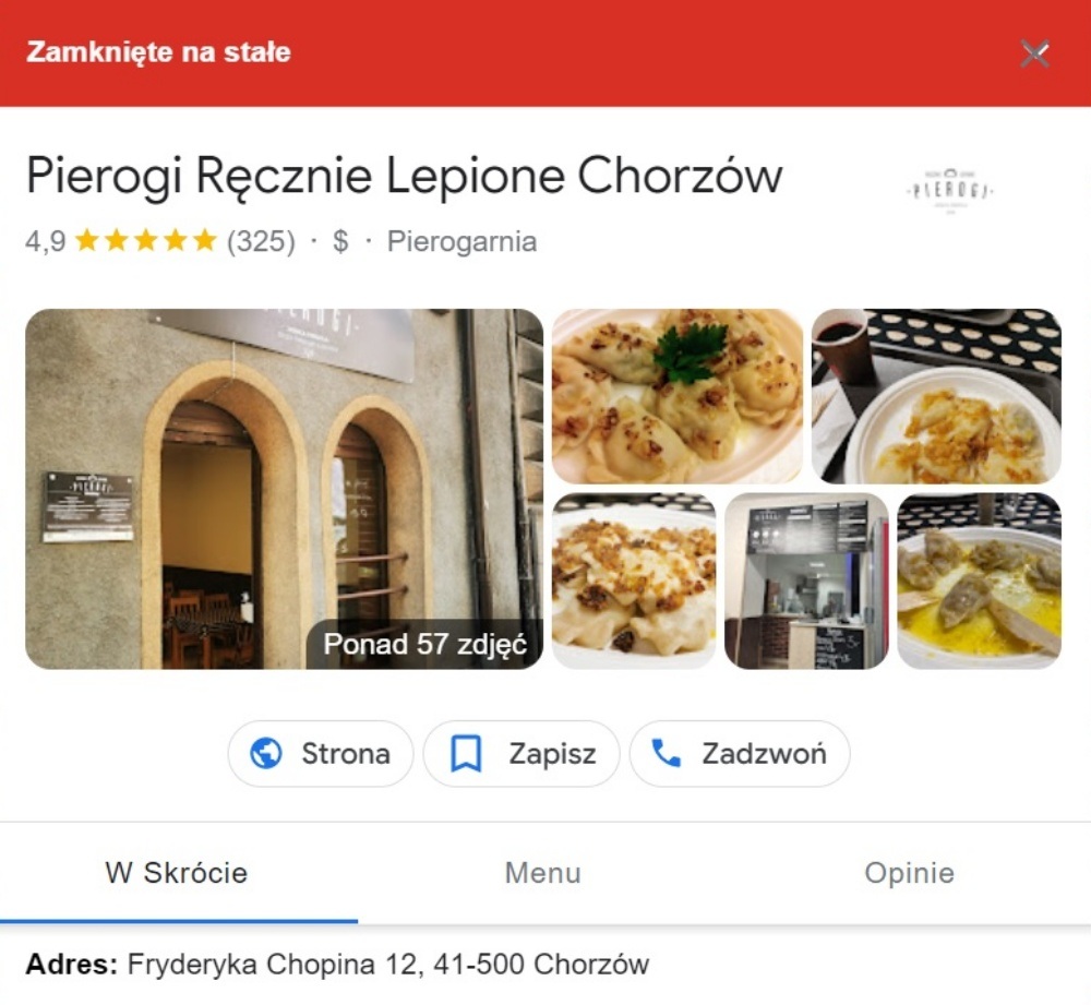 Pierogi Ręcznie Lepione. Zamknięte na stałe