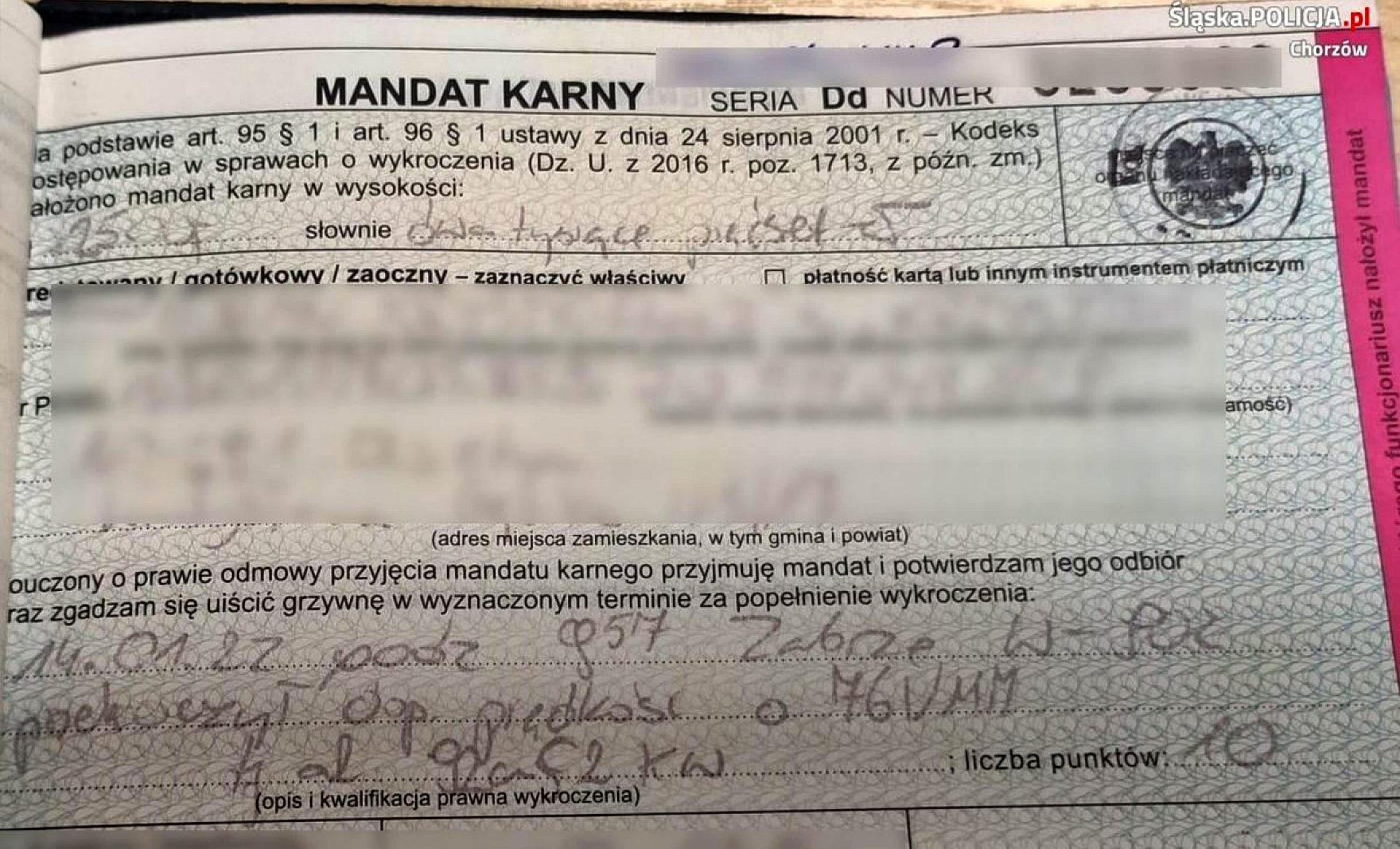 Mandat za przekroczenie prędkości Mandat za przekroczenie prędkości