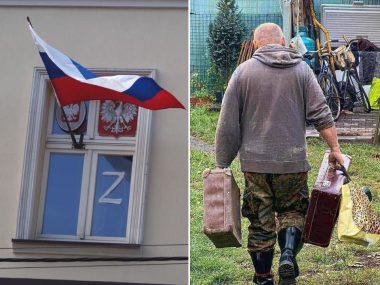 Mieszkaniec Chorzowa i ruska flaga Mieszkaniec Chorzowa i ruska flaga